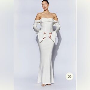 NWT Meshki Giselle White Off the Shoulder Dress Cowl Neck MIDI Dress- Medium